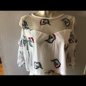 White Hesperus Cold Shoulder embroidered flowers